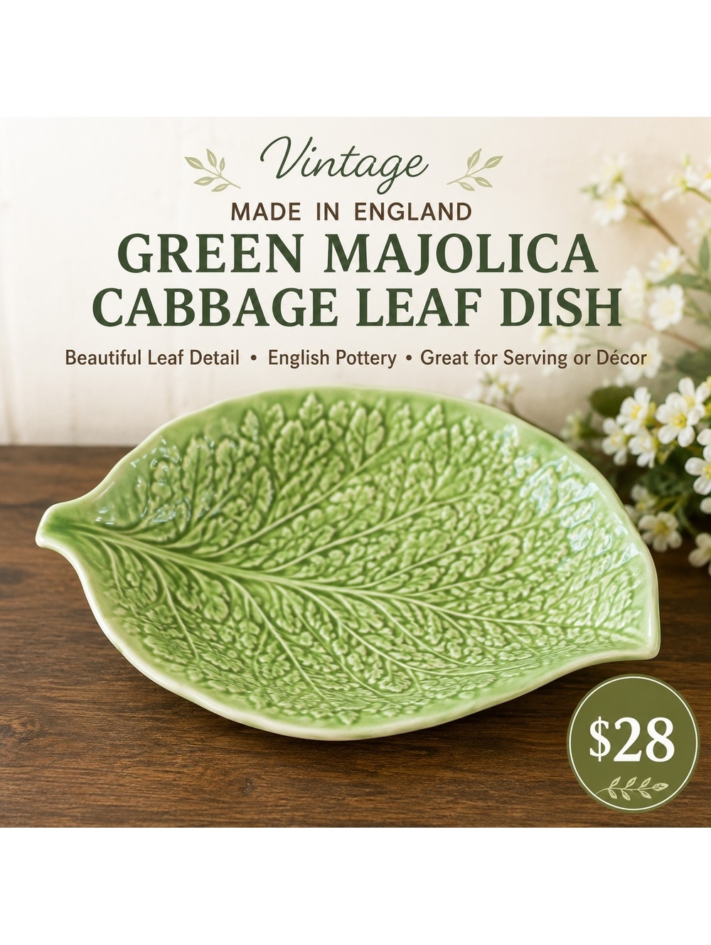 Majolica Cabbage Leaf Dish
